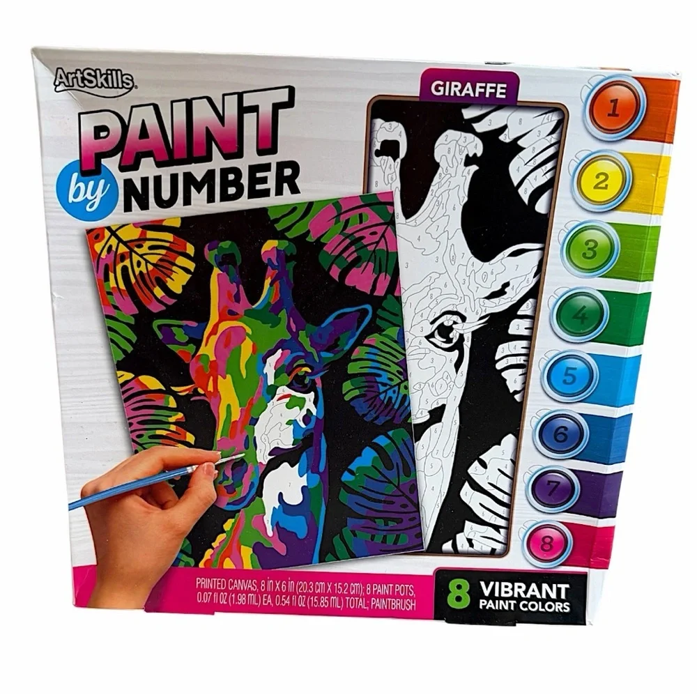 New Giraffe Paint-by-Number Kit — Vibrant Multicolor Set Retro Vibrant NIB
